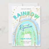 Rainbow Gold Stars Invitation Anniversaire (Devant)
