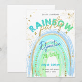 Rainbow Gold Stars Invitation Anniversaire (Devant / Derrière)