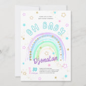 Rainbow Gold Stars Invitation Anniversaire (Devant)