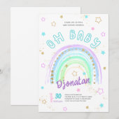 Rainbow Gold Stars Invitation Anniversaire (Devant / Derrière)