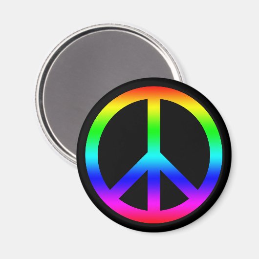 Rainbow Gradient Peace Symbool Teken op Zwart Magneet (Voorkant / Achterkant)