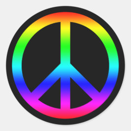 Rainbow Gradient Peace Symbool Teken op Zwart Ronde Sticker