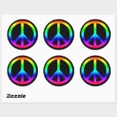 Rainbow Gradient Peace Symbool Teken op Zwart Ronde Sticker (Vel)