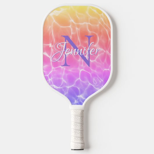 Rainbow Gradient Zwembad Foto Chique Monogram Pickleball Paddle (Voorkant)