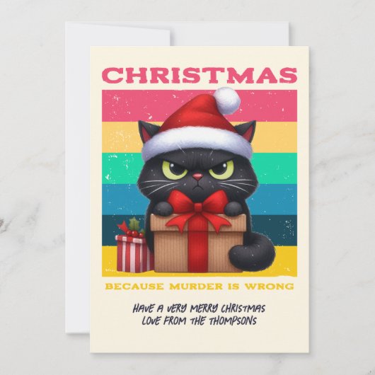 Rainbow Grunge Funny Cat Retro Christmas Photo Feestdagenkaart (Voorkant)