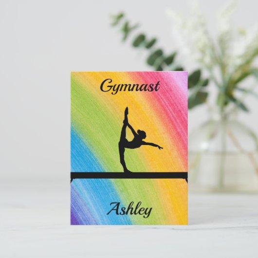 Rainbow Gymnastics Beam Personalized Briefkaart (Staand voorkant)