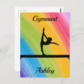 Rainbow Gymnastics Beam Personalized Briefkaart (Voorkant / Achterkant)