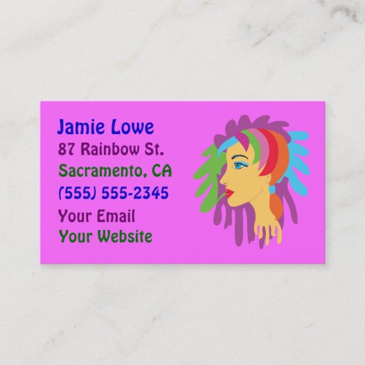 Rainbow Hair Girl Art Carte de visite (Devant)