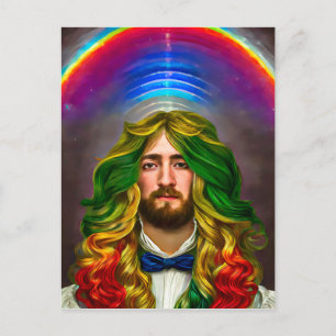 Rainbow Hair Man of Love Fantasy surreal LGBTQ Art Briefkaart