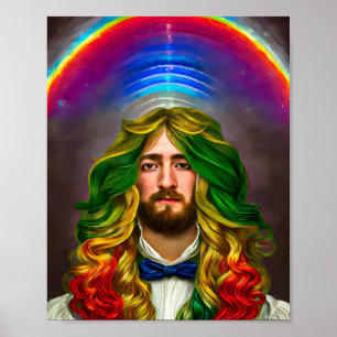 Rainbow Hair Man of Love Fantasy surreal LGBTQ Art Poster