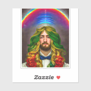 Rainbow Hair Man of Love Fantasy surreal LGBTQ Art Sticker