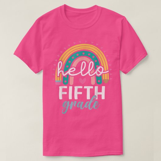 Rainbow Hallo 5e graad terug naar schoolleraar Stu T-shirt (Design voorkant)