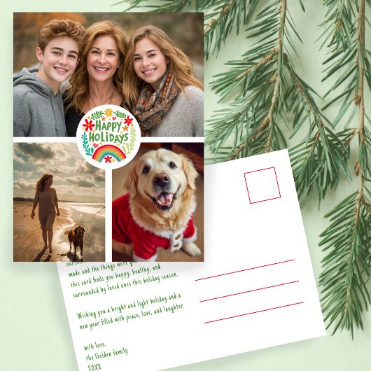 Rainbow Hand-Drawn Schattigee Vakantie CUSTOM 3 FO Briefkaart