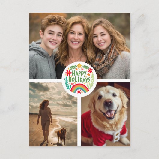 Rainbow Hand-Drawn Schattigee Vakantie CUSTOM 3 FO Briefkaart (Voorkant)