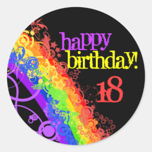 Rainbow happy 18th verjaardagssticker ronde sticker