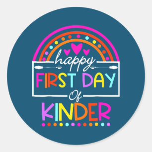Rainbow Happy First Day Kindergarten Teacher Terug Ronde Sticker