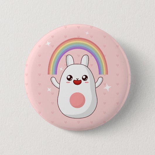 Rainbow Happy Rabbit Ronde Button 5,7 Cm (Voorkant)