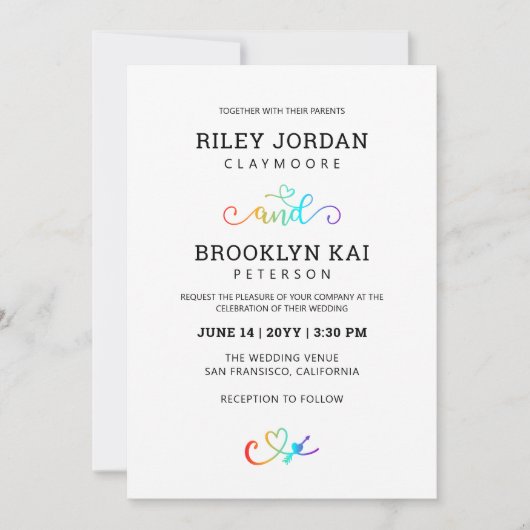 Rainbow Hart Script Leuke LGBT Bruiloft Kaart (Voorkant)