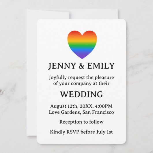 Rainbow hart trots homoseksueel lesbisch bruiloft kaart (Voorkant)
