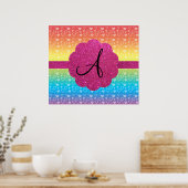 Rainbow harten roze glitter monogram poster (Keuken)