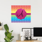 Rainbow harten roze glitter monogram poster (Thuiskantoor)