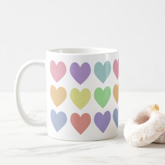 Rainbow-harten van de Cute Girly Pastel Koffiemok (Met donut)