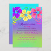 Rainbow Hawaiian Flower Invitation d'anniversaire (Devant / Derrière)
