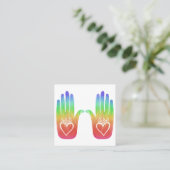 Rainbow Healing Hands Hearts Vierkante Visitekaartje (Staand voorkant)