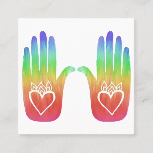 Rainbow Healing Hands Hearts Vierkante Visitekaartje (Voorkant)