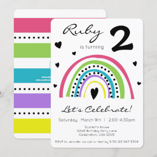 Rainbow & Heart Colorful Boho Little Girl Birthday Kaart