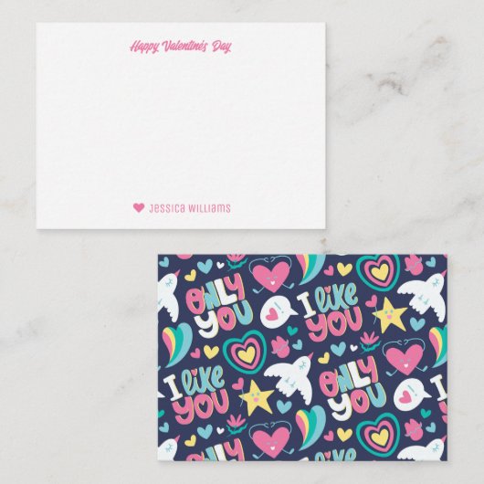 Rainbow Heart Doodle Pattern Cute Valentijnsdag Notitiekaartje (Voorkant / Achterkant)