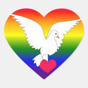 RAINBOW HEART DOVE HART STICKER