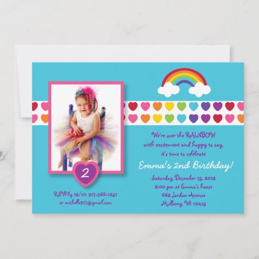 Rainbow Heart Foto Birthday Invitations Kaart (Voorkant)