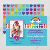 Rainbow Heart Foto Birthday Invitations Kaart (Voorkant / Achterkant)