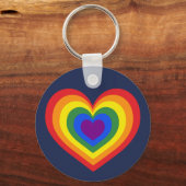 Rainbow Heart LGBTQ Pride op Navy Blue Sleutelhanger (Voorkant)