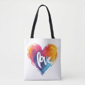 Rainbow Heart Liefde Slogan Draagtas (Voorkant)