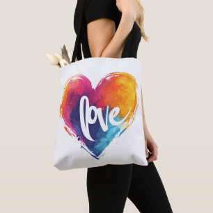 Rainbow Heart Liefde Slogan Draagtas