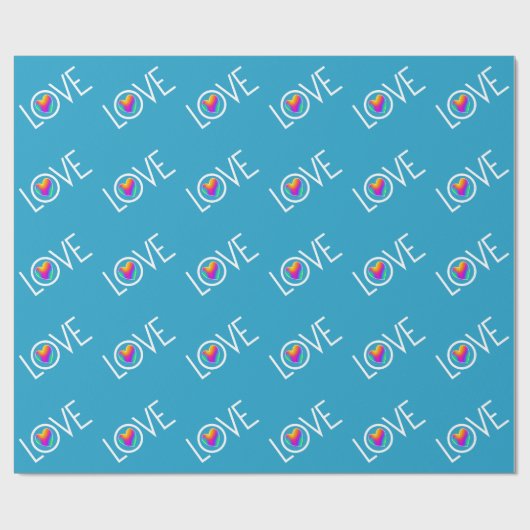 Rainbow Heart Love Blue Cadeaupapier (Vlak)