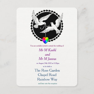 Rainbow Heart Love Doves Gay Wedding Invitation Kaart