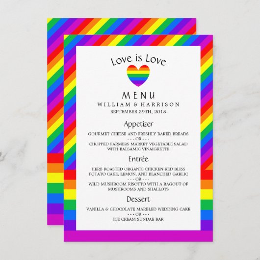 Rainbow Heart Love is Love Love Wedding Menu (Voorkant / Achterkant)