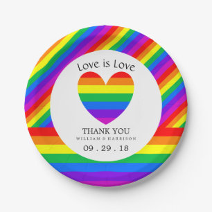 Rainbow Heart Love is Love Wedding Papieren Bordje