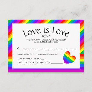 Rainbow Heart Love is Love Wedding RSVP