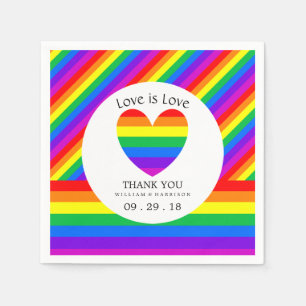 Rainbow Heart Love is Love Wedding Servetten
