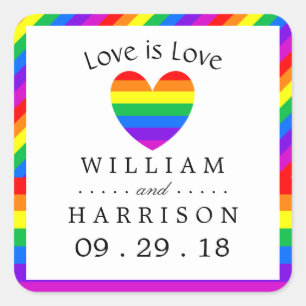 Rainbow Heart Love is Love Wedding Vierkante Sticker