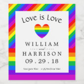 Rainbow Heart Love is Love Wedding Wijn Etiket (Enkel label)