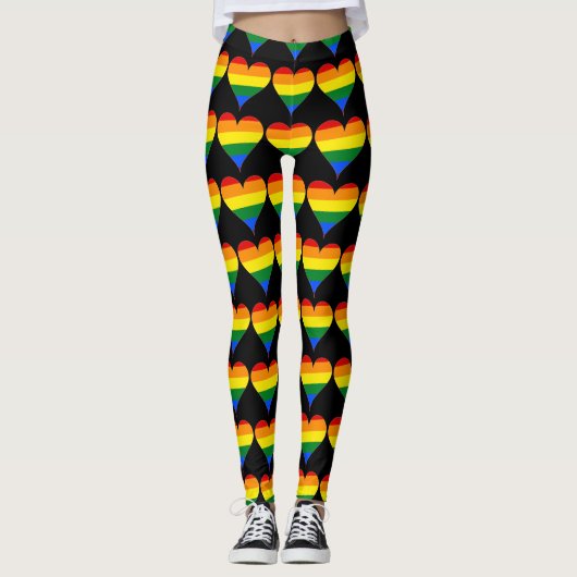 Rainbow Heart Motif LGBT Pride Leggings (Devant)