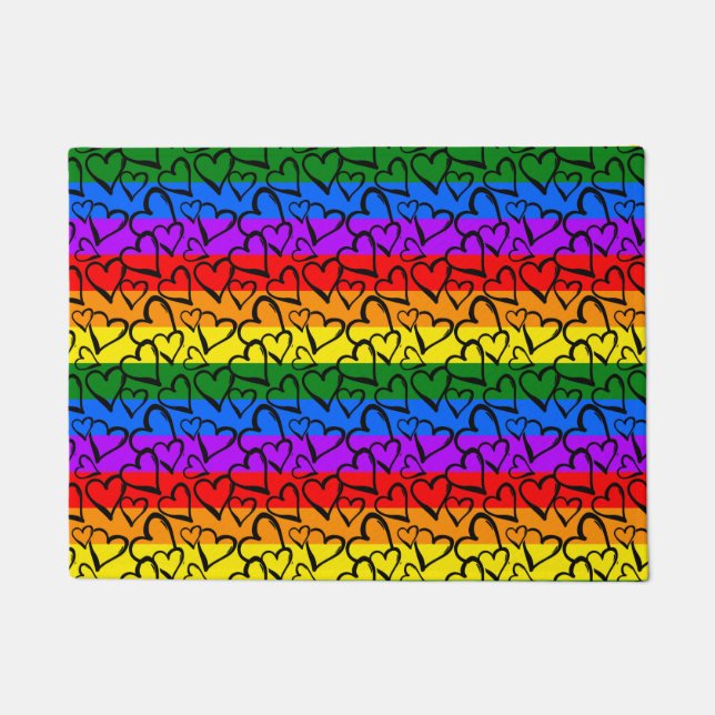 Rainbow Heart Pattern Deurmat (Voorkant)