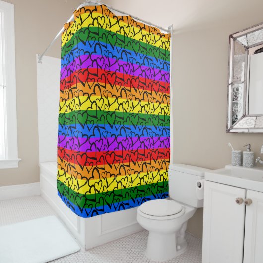 Rainbow Heart Pattern Douchegordijn (In situ)