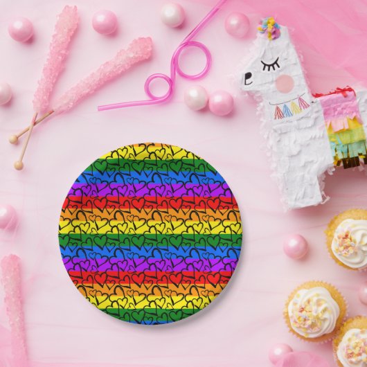 Rainbow Heart Pattern Papieren Bordje (Feest)