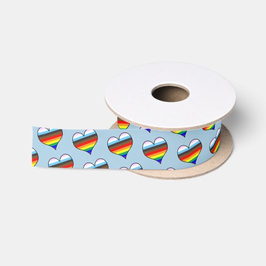 Rainbow Heart Pattern Satin Ribbon Lint (Spoel)